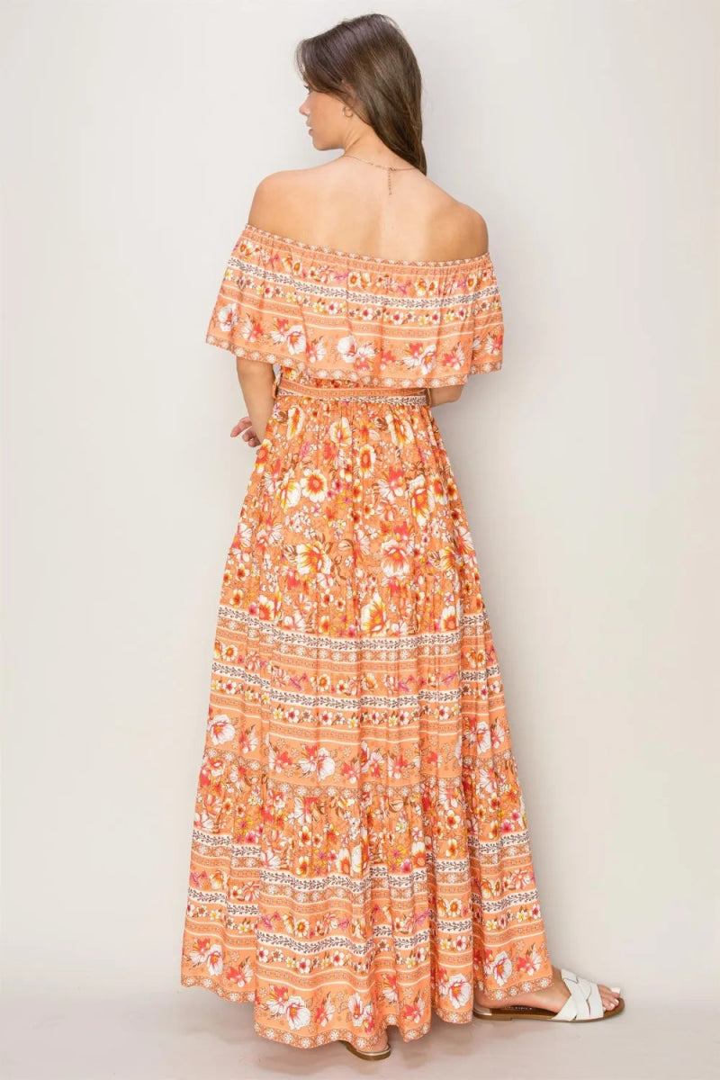 HYFVE Floral Off-Shoulder Tie Front Maxi Dress for Women - Love Salve