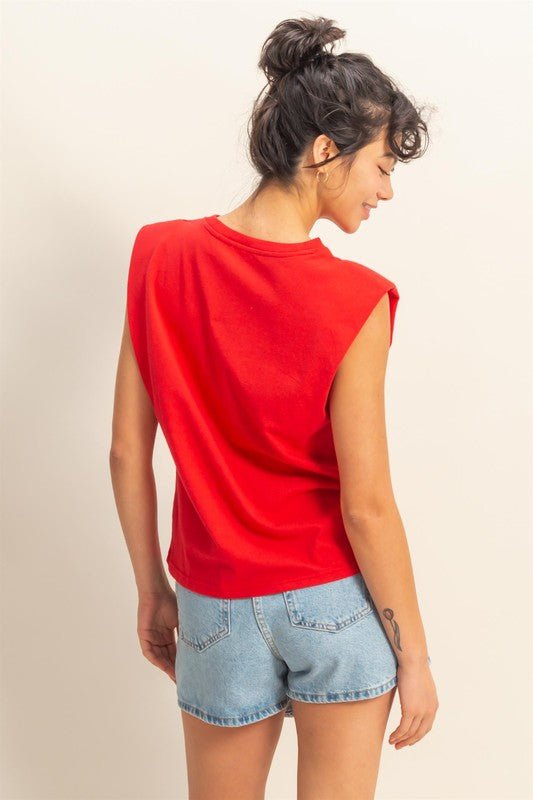 HYFVE Round Neck Shoulder Pad Sleeveless Top for Women - Love Salve