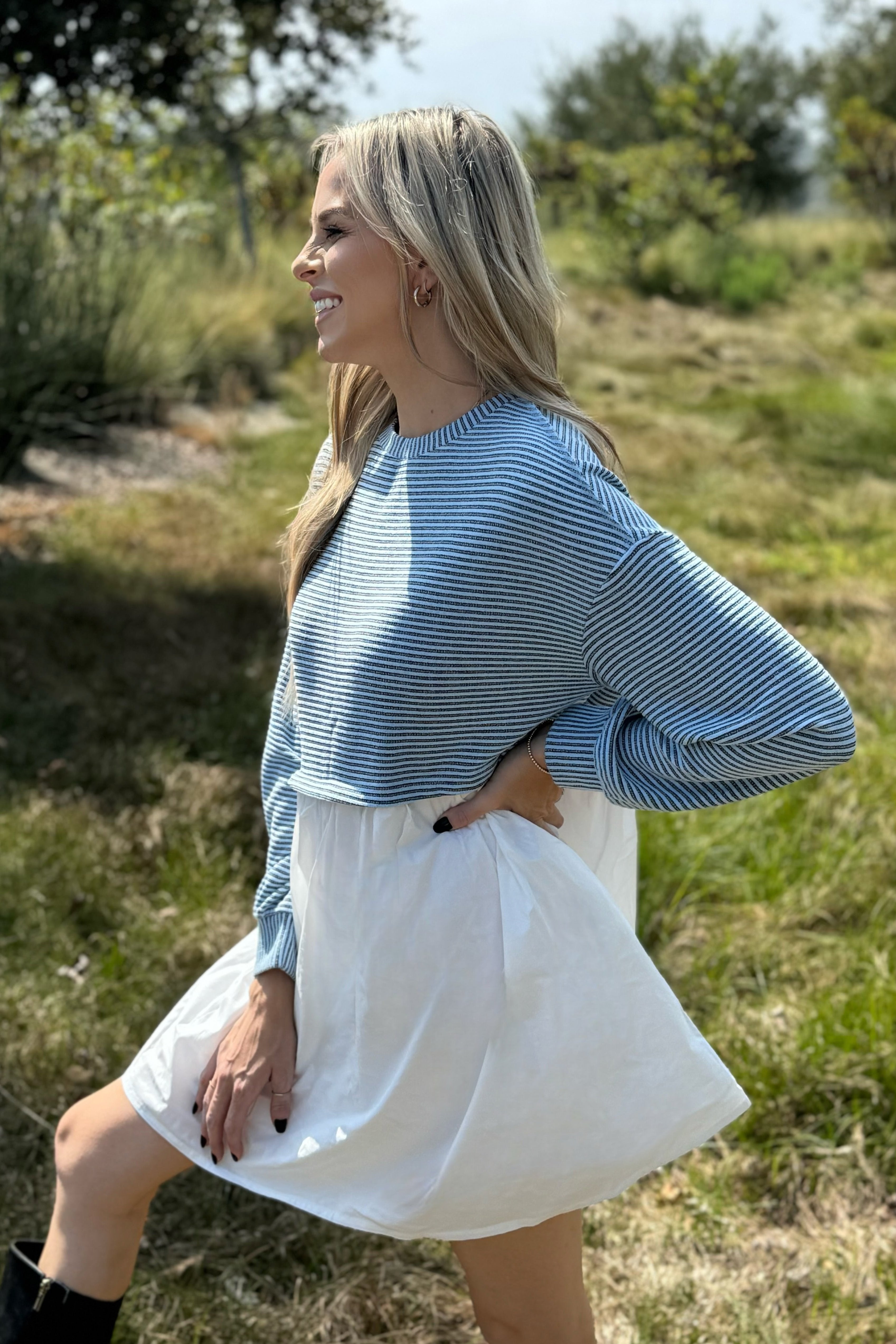 Chloe Stripe Pleated High Waist Dress for Women - Love Salve