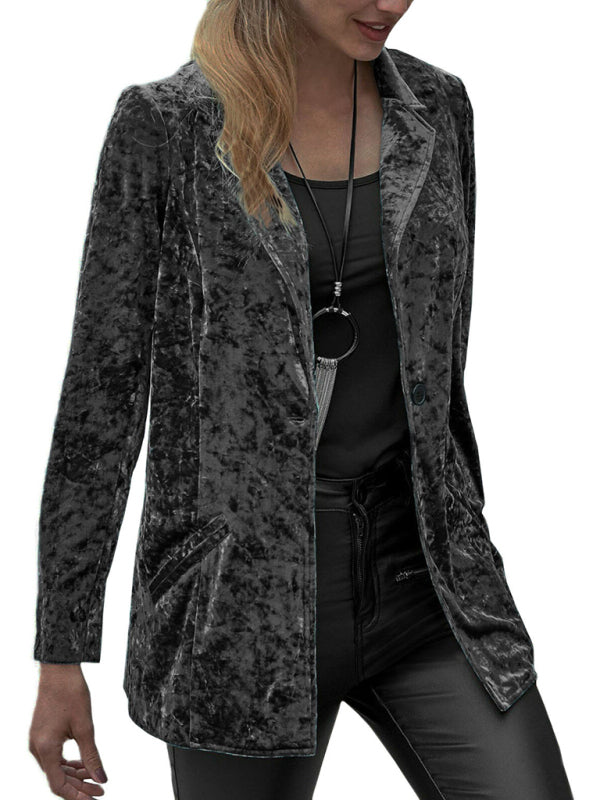 Women's Casual Gold Velvet Long-Sleeved Suit for Spring