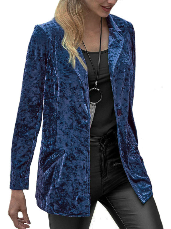 Women's Casual Gold Velvet Long-Sleeved Suit for Spring