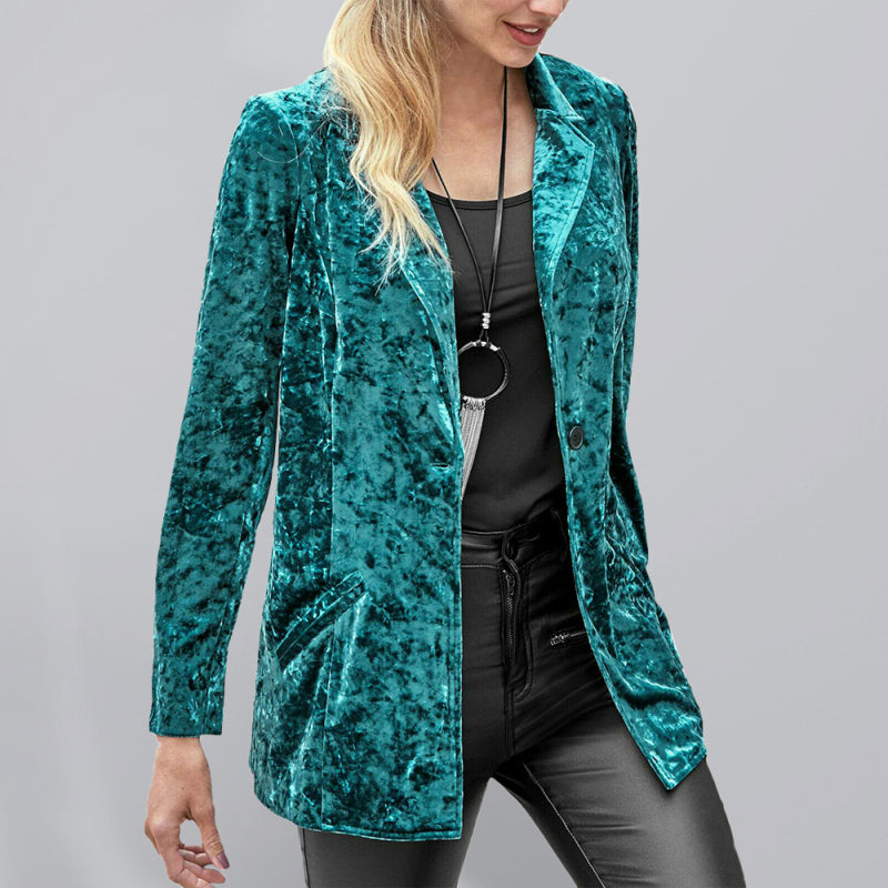 Women's Casual Gold Velvet Long-Sleeved Suit for Spring