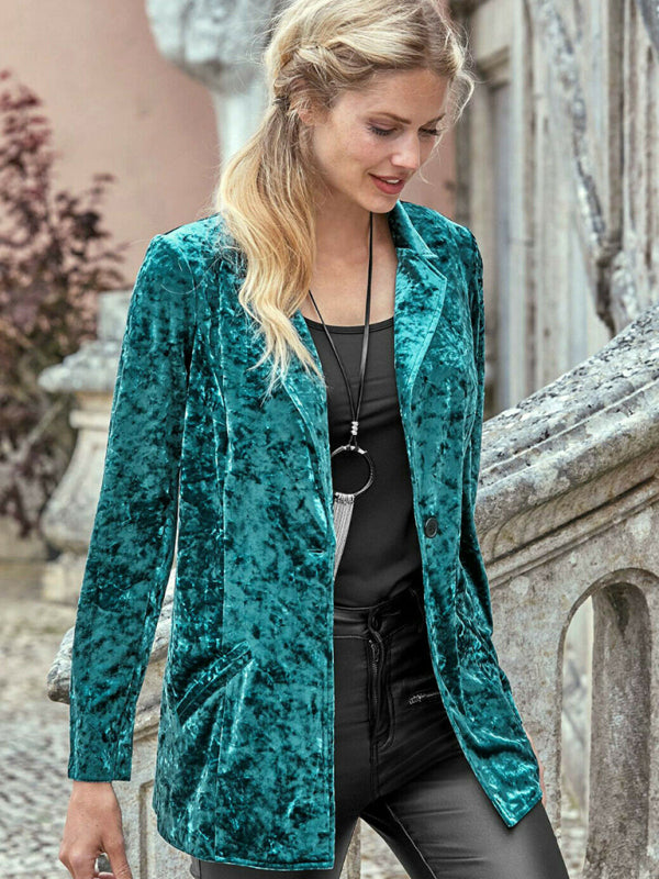 Women's Casual Gold Velvet Long-Sleeved Suit for Spring
