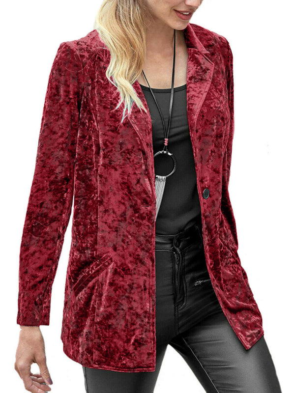 Women's Casual Gold Velvet Long-Sleeved Suit for Spring