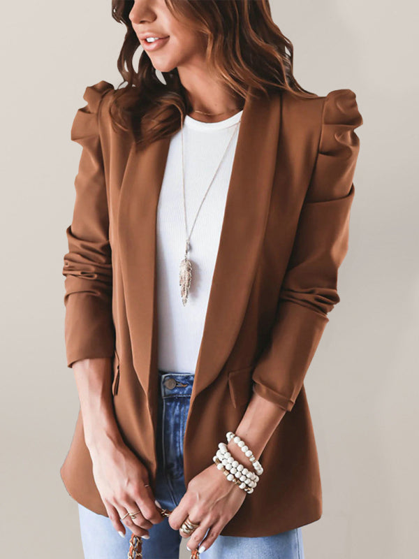 Women's Casual Commuting Long-Sleeved Shoulder Pad Puff Sleeve Slim Suit
