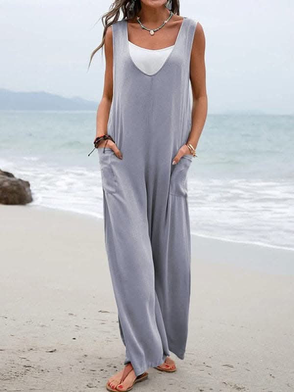 Chic v-neck cotton jumpsuit for women - Love Salve