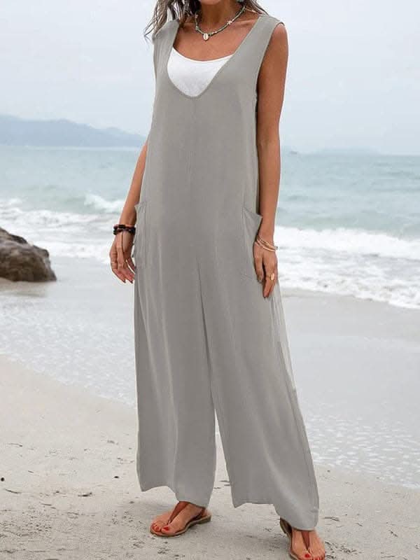 Chic v-neck cotton jumpsuit for women - Love Salve