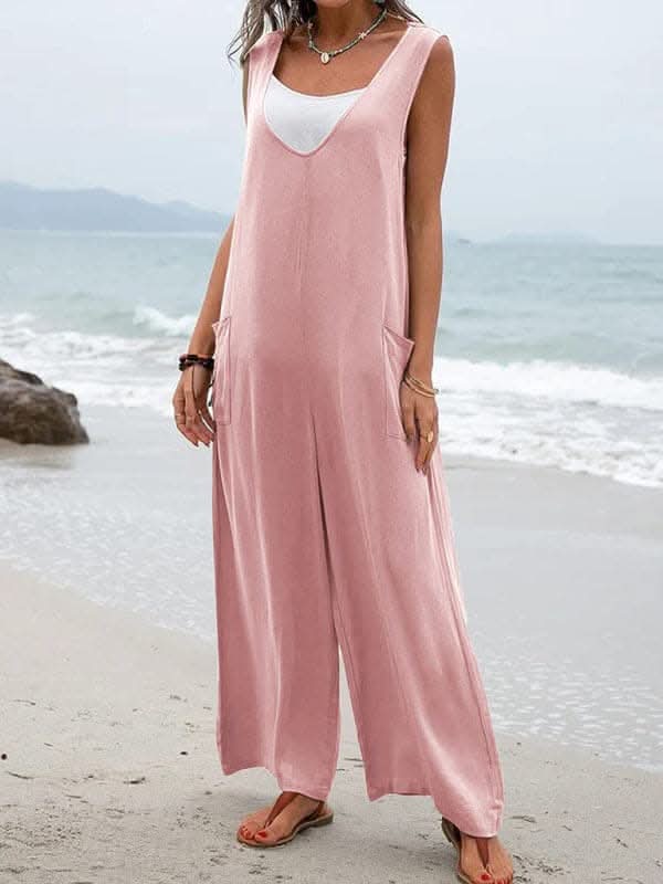 Chic v-neck cotton jumpsuit for women - Love Salve