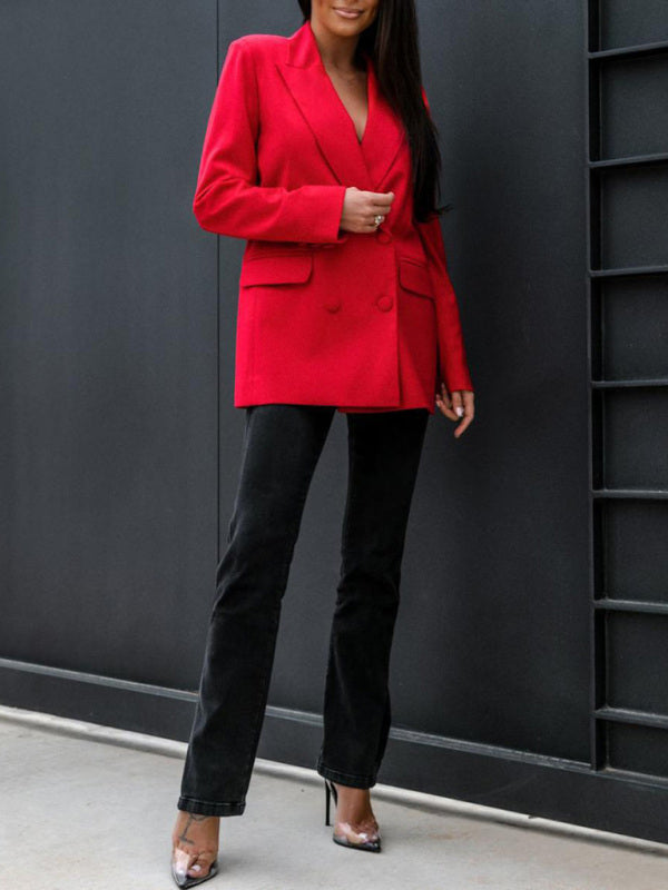 Women's Fashion Autumn and Winter Long-Sleeved Double-Breasted Suit Collar Jacket