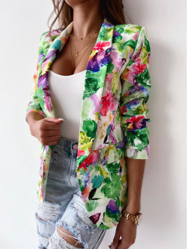 Fashion Print Spring Coat Casual Small Suit for Women