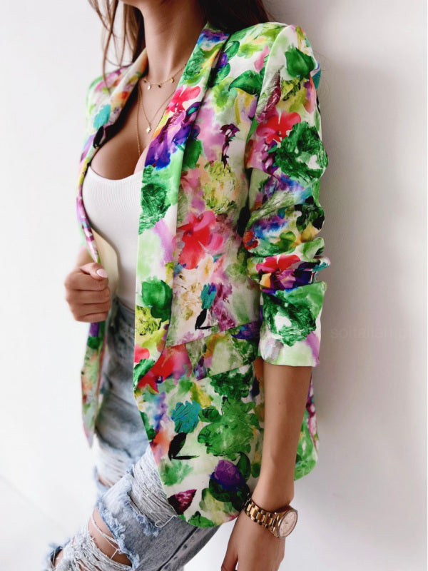 Fashion Print Spring Coat Casual Small Suit for Women