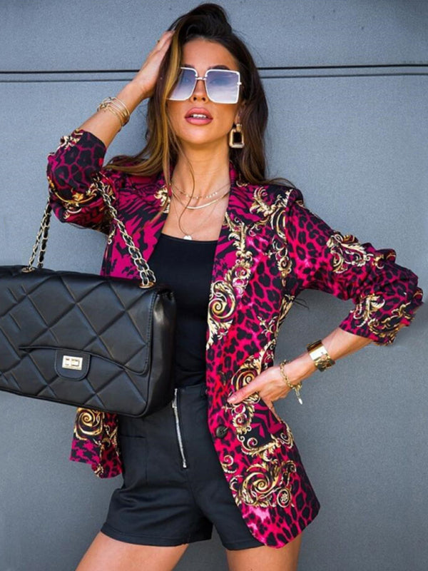 Long-Sleeved Lapel Digital Printing Suit Small Jacket Women's Clothing