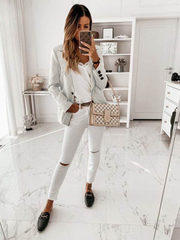 Long-Sleeved Suit Collar Button-Down Suit Jacket for Women