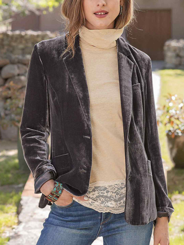 New Gold Velvet Solid Color Fashionable Casual Suit Top