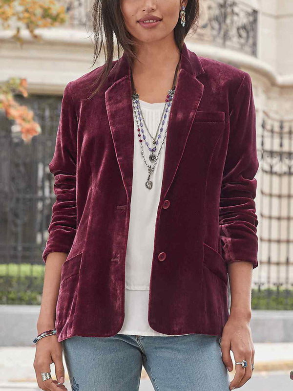 New Gold Velvet Solid Color Fashionable Casual Suit Top
