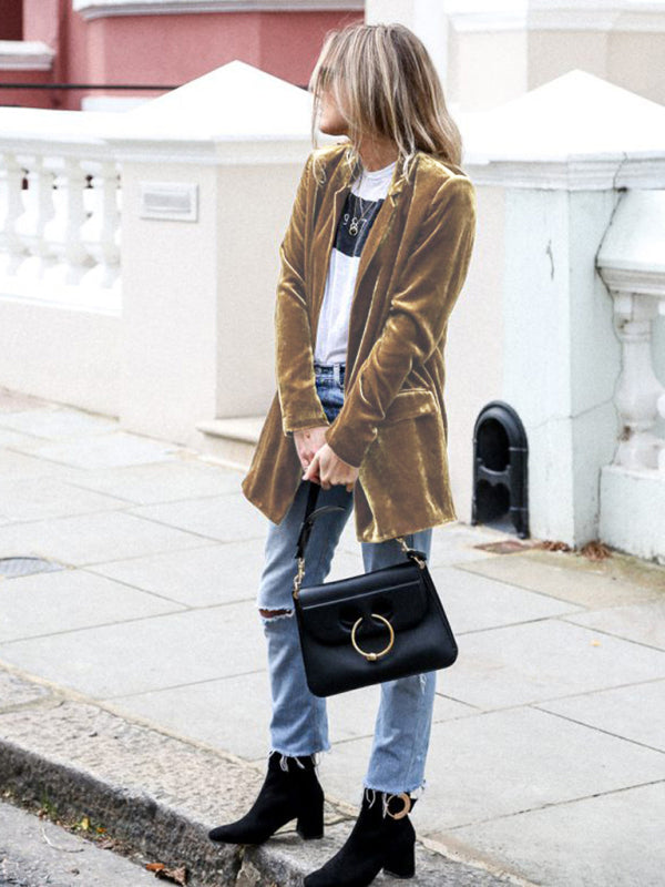 New Solid Color Casual Suit Cardigan Mid-Length Jacket