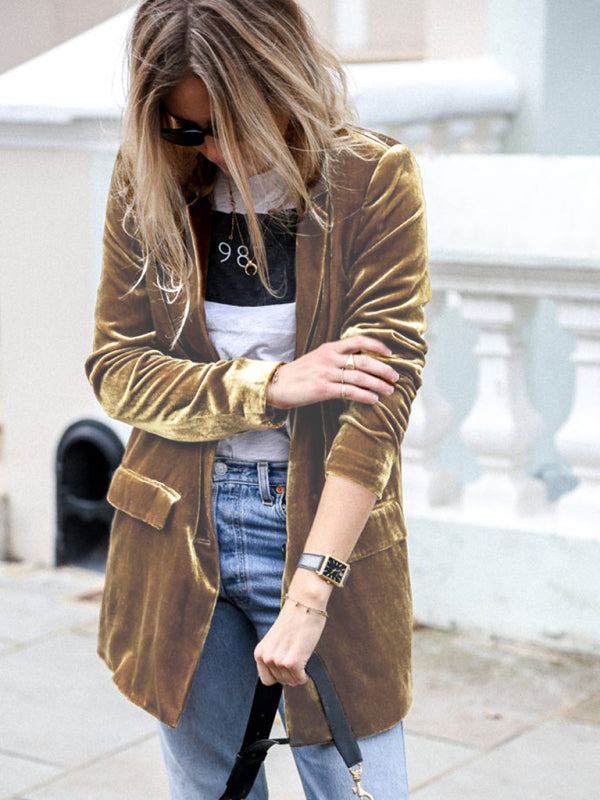 New Solid Color Casual Suit Cardigan Mid-Length Jacket