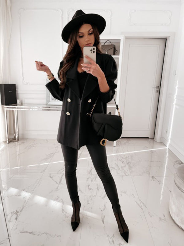 Women's New Casual Jacket Double Breasted Solid Color Suit