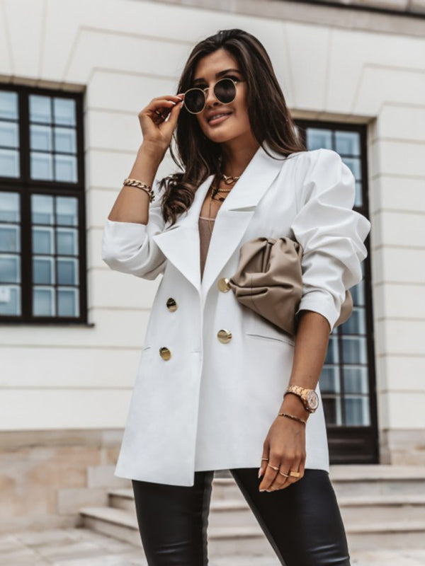 Women's New Casual Jacket Double Breasted Solid Color Suit