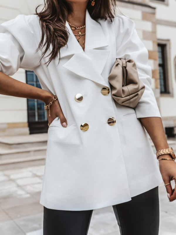 Women's New Casual Jacket Double Breasted Solid Color Suit