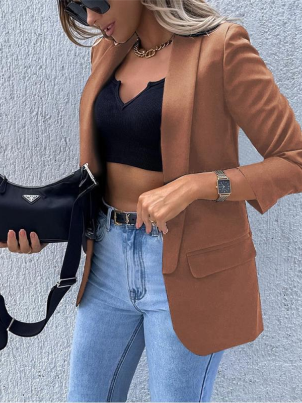 Women's New Solid Color Small Suit Long Sleeve Top for Fall