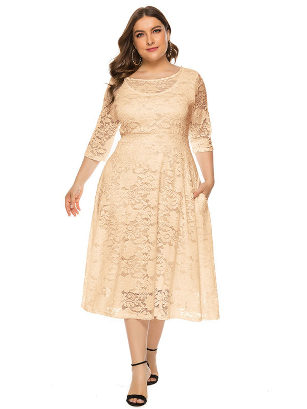 Plus Size Women's New Evening Dress Lace Pocket Bridesmaid Dress
