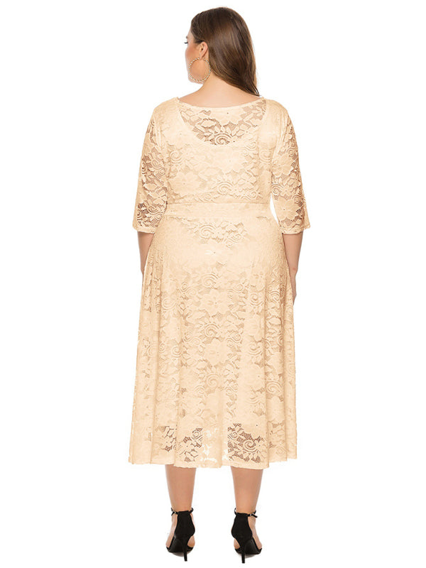 Plus Size Women's New Evening Dress Lace Pocket Bridesmaid Dress