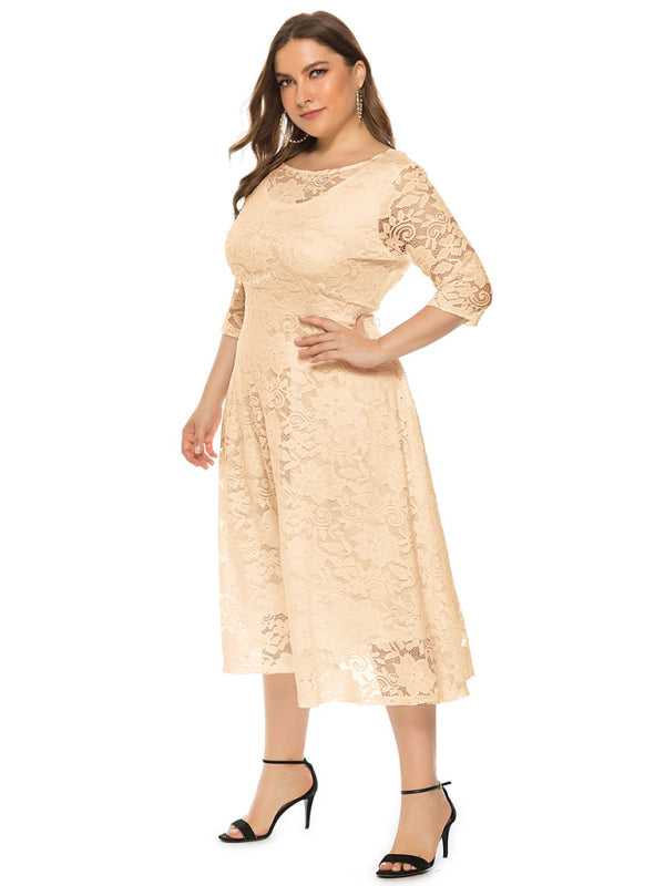 Plus Size Women's New Evening Dress Lace Pocket Bridesmaid Dress