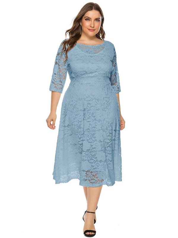 Plus Size Women's New Evening Dress Lace Pocket Bridesmaid Dress