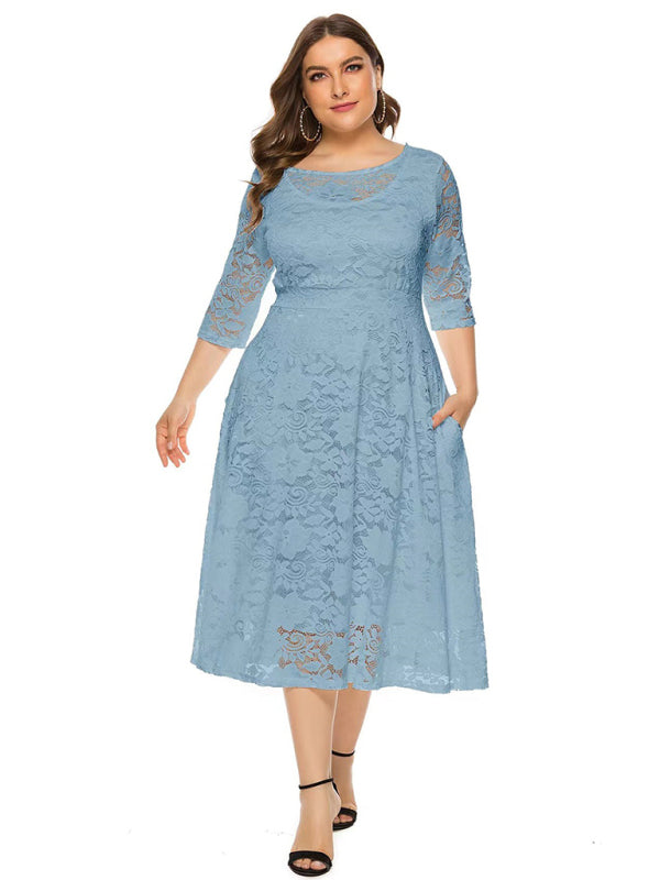 Plus Size Women's New Evening Dress Lace Pocket Bridesmaid Dress