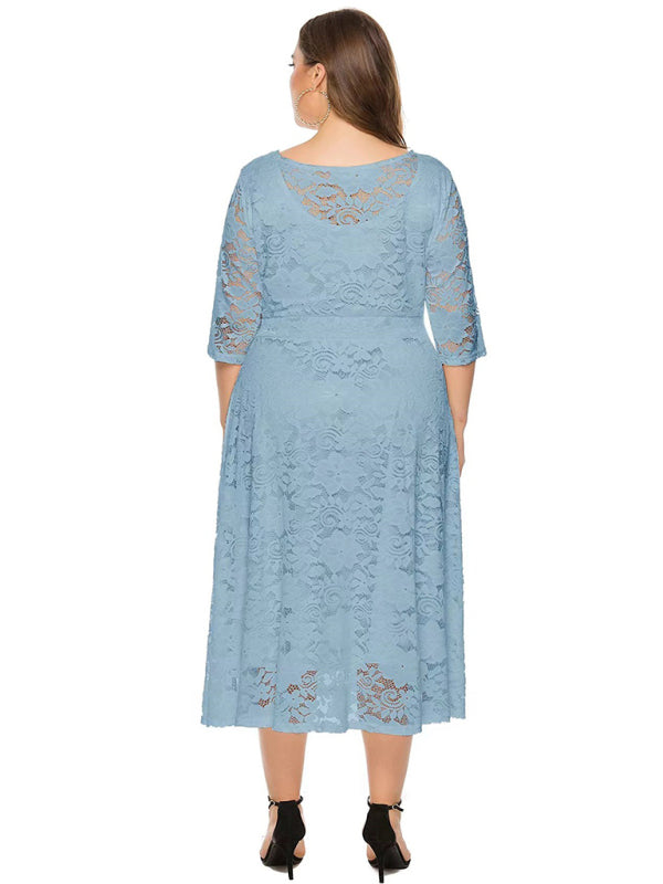 Plus Size Women's New Evening Dress Lace Pocket Bridesmaid Dress
