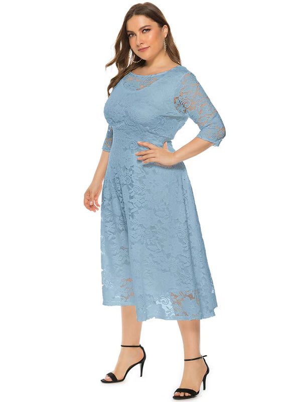 Plus Size Women's New Evening Dress Lace Pocket Bridesmaid Dress