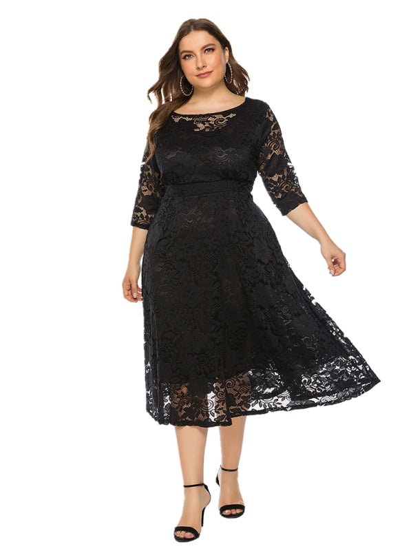 Plus Size Women's New Evening Dress Lace Pocket Bridesmaid Dress