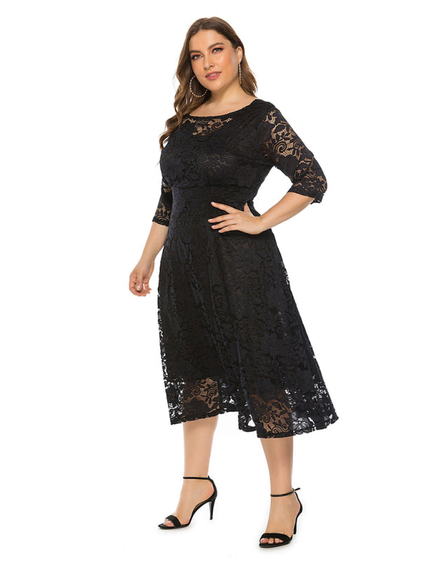 Plus Size Women's New Evening Dress Lace Pocket Bridesmaid Dress