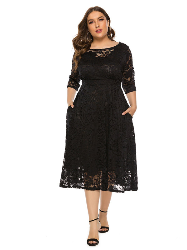 Plus Size Women's New Evening Dress Lace Pocket Bridesmaid Dress