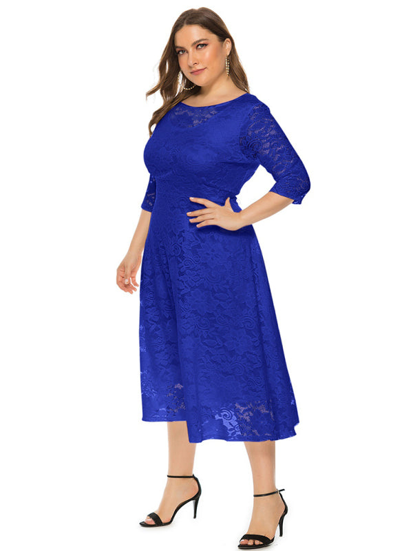 Plus Size Women's New Evening Dress Lace Pocket Bridesmaid Dress