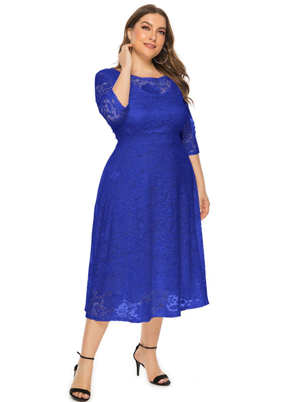 Plus Size Women's New Evening Dress Lace Pocket Bridesmaid Dress