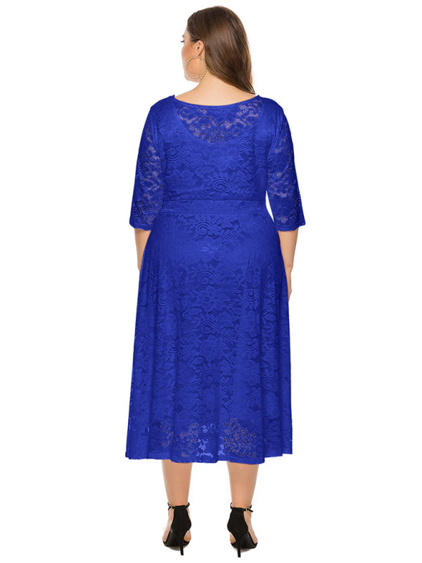 Plus Size Women's New Evening Dress Lace Pocket Bridesmaid Dress