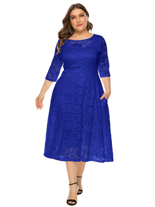 Plus Size Women's New Evening Dress Lace Pocket Bridesmaid Dress