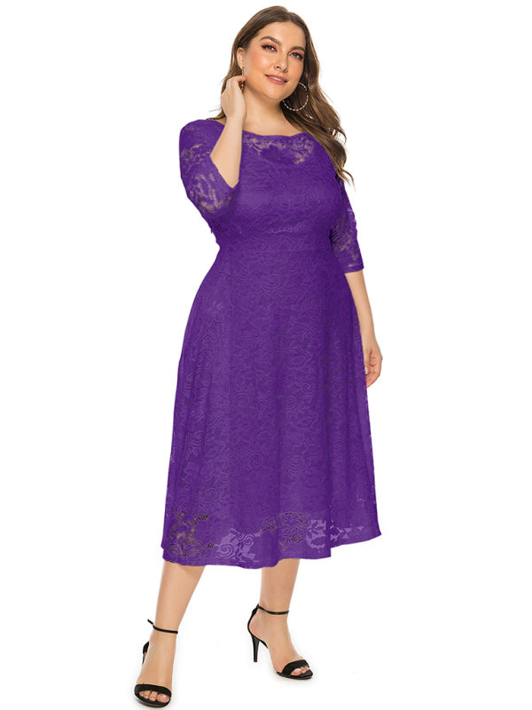 Plus Size Women's New Evening Dress Lace Pocket Bridesmaid Dress