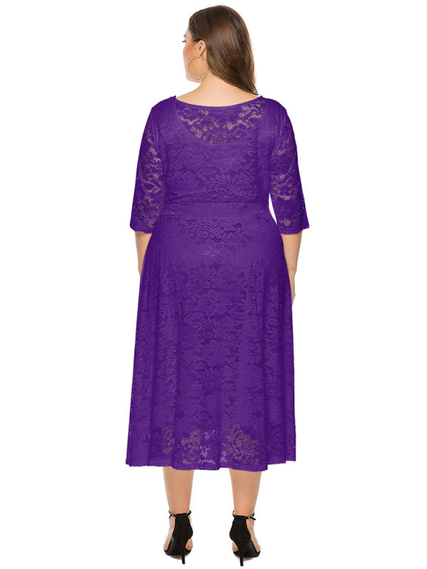 Plus Size Women's New Evening Dress Lace Pocket Bridesmaid Dress