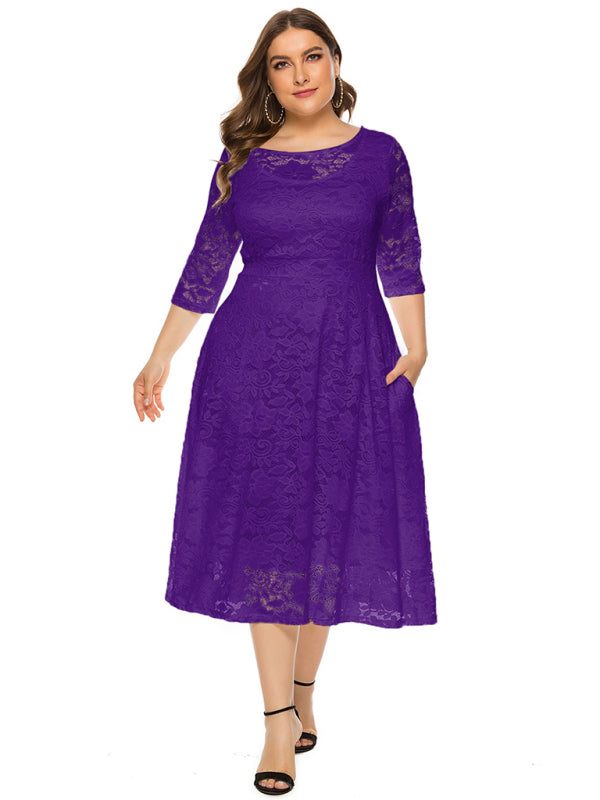 Plus Size Women's New Evening Dress Lace Pocket Bridesmaid Dress