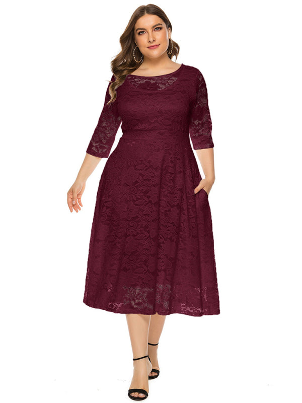 Plus Size Women's New Evening Dress Lace Pocket Bridesmaid Dress