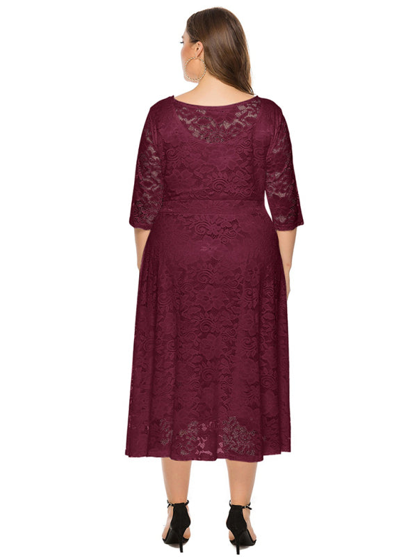 Plus Size Women's New Evening Dress Lace Pocket Bridesmaid Dress