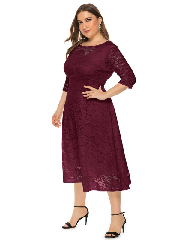 Plus Size Women's New Evening Dress Lace Pocket Bridesmaid Dress