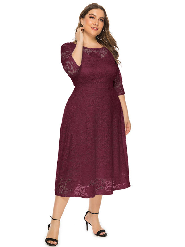 Plus Size Women's New Evening Dress Lace Pocket Bridesmaid Dress