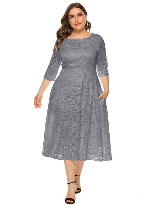 Plus Size Women's New Evening Dress Lace Pocket Bridesmaid Dress