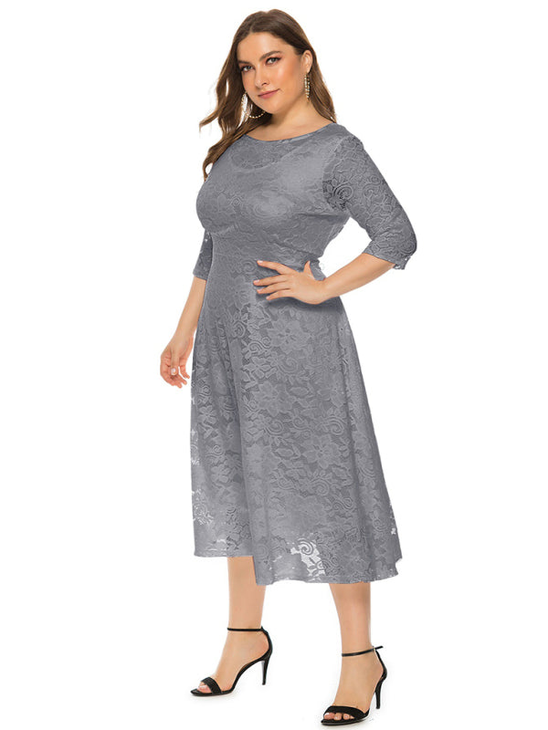 Plus Size Women's New Evening Dress Lace Pocket Bridesmaid Dress