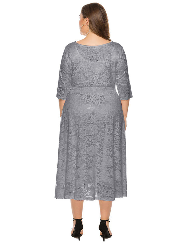 Plus Size Women's New Evening Dress Lace Pocket Bridesmaid Dress