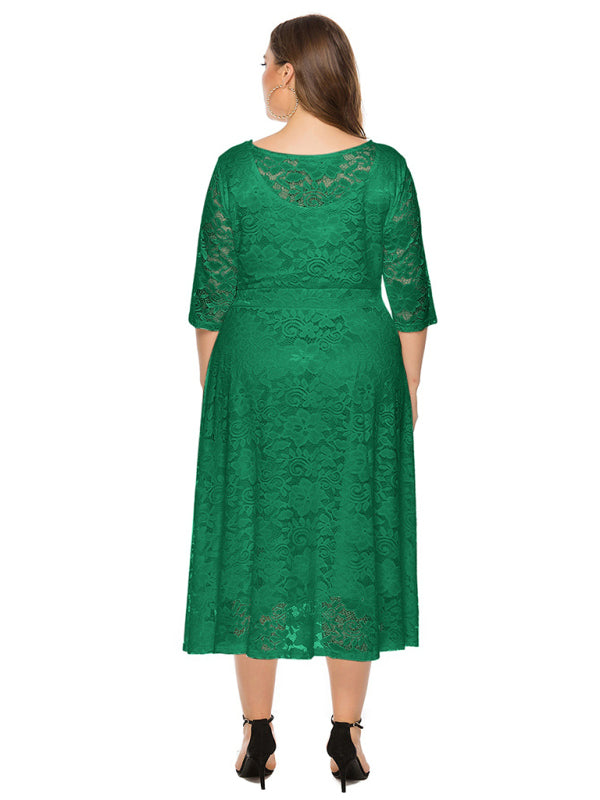 Plus Size Women's New Evening Dress Lace Pocket Bridesmaid Dress